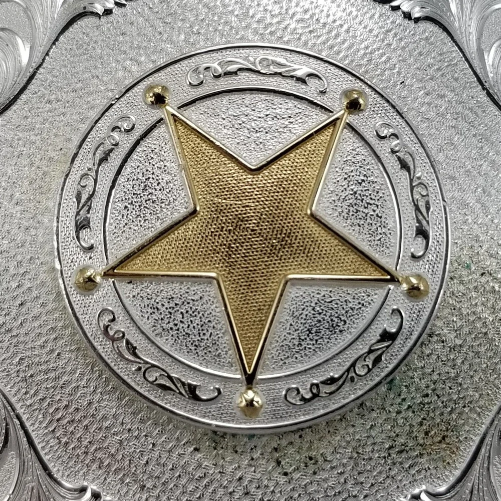 Montana Silversmiths Western Lone Star Belt Buckle Silver Tone Gold Star Texas - Picture 4 of 11